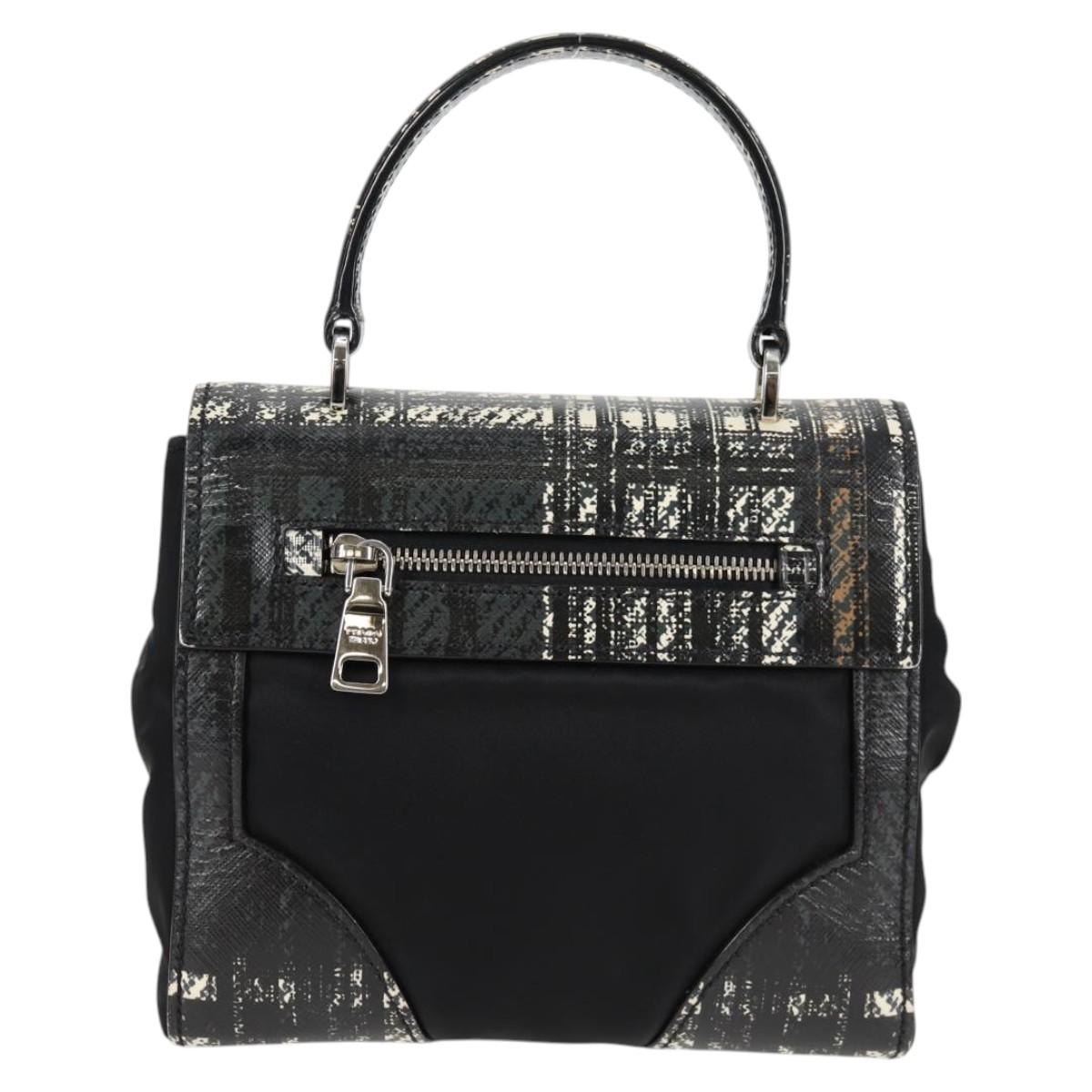 PRADA Hand Bag Nylon Leather 2way Black Silver Auth 116542AM