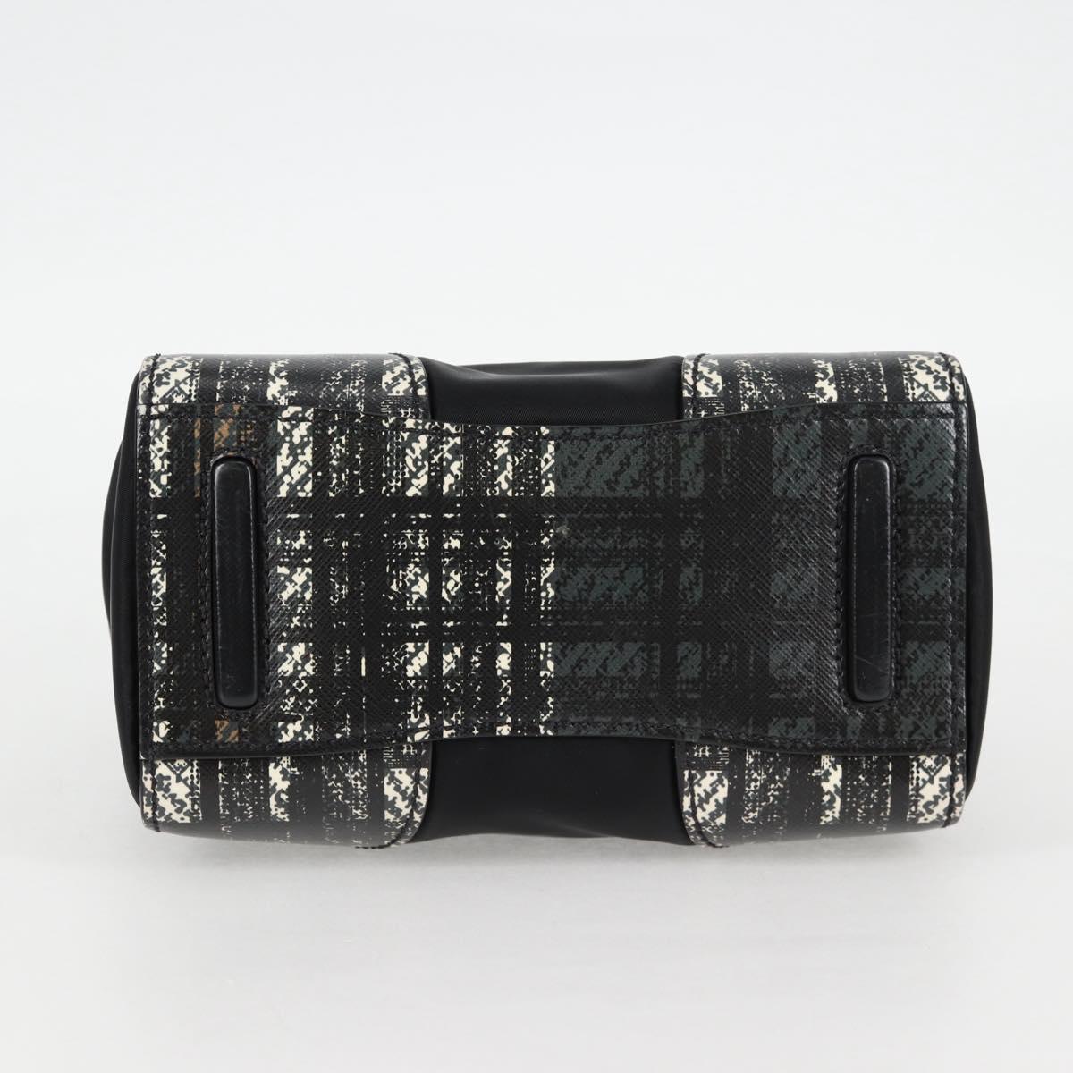 PRADA Hand Bag Nylon Leather 2way Black Silver Auth 116542AM