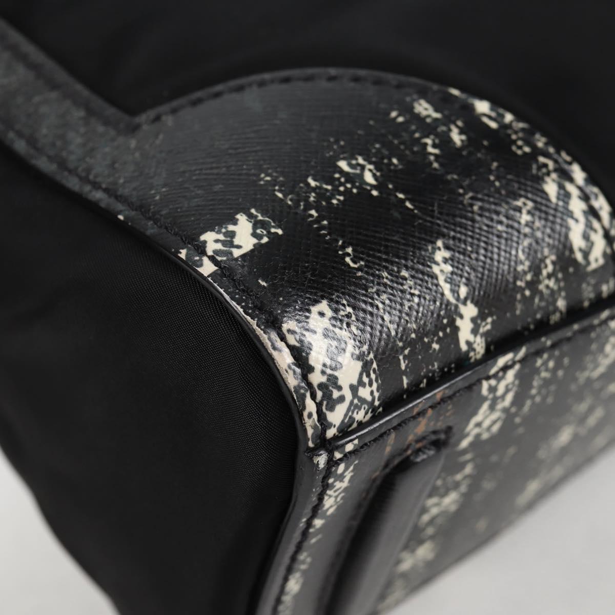 PRADA Hand Bag Nylon Leather 2way Black Silver Auth 116542AM