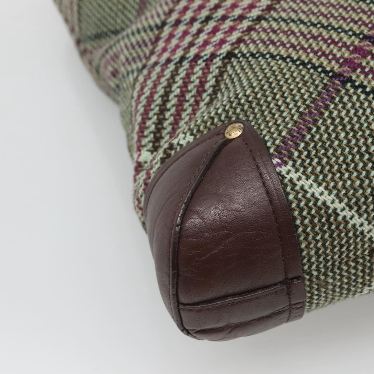 BURBERRY Nova Check Tote Bag Wool Green Gold Auth 116544