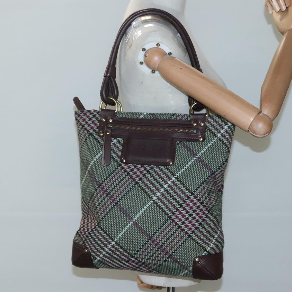 BURBERRY Nova Check Tote Bag Wool Green Gold Auth 116544