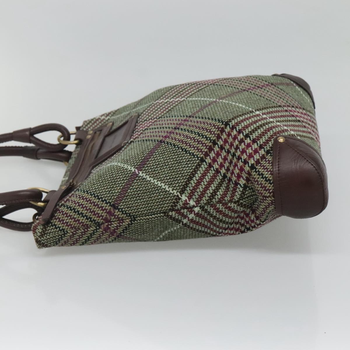 BURBERRY Nova Check Tote Bag Wool Green Gold Auth 116544