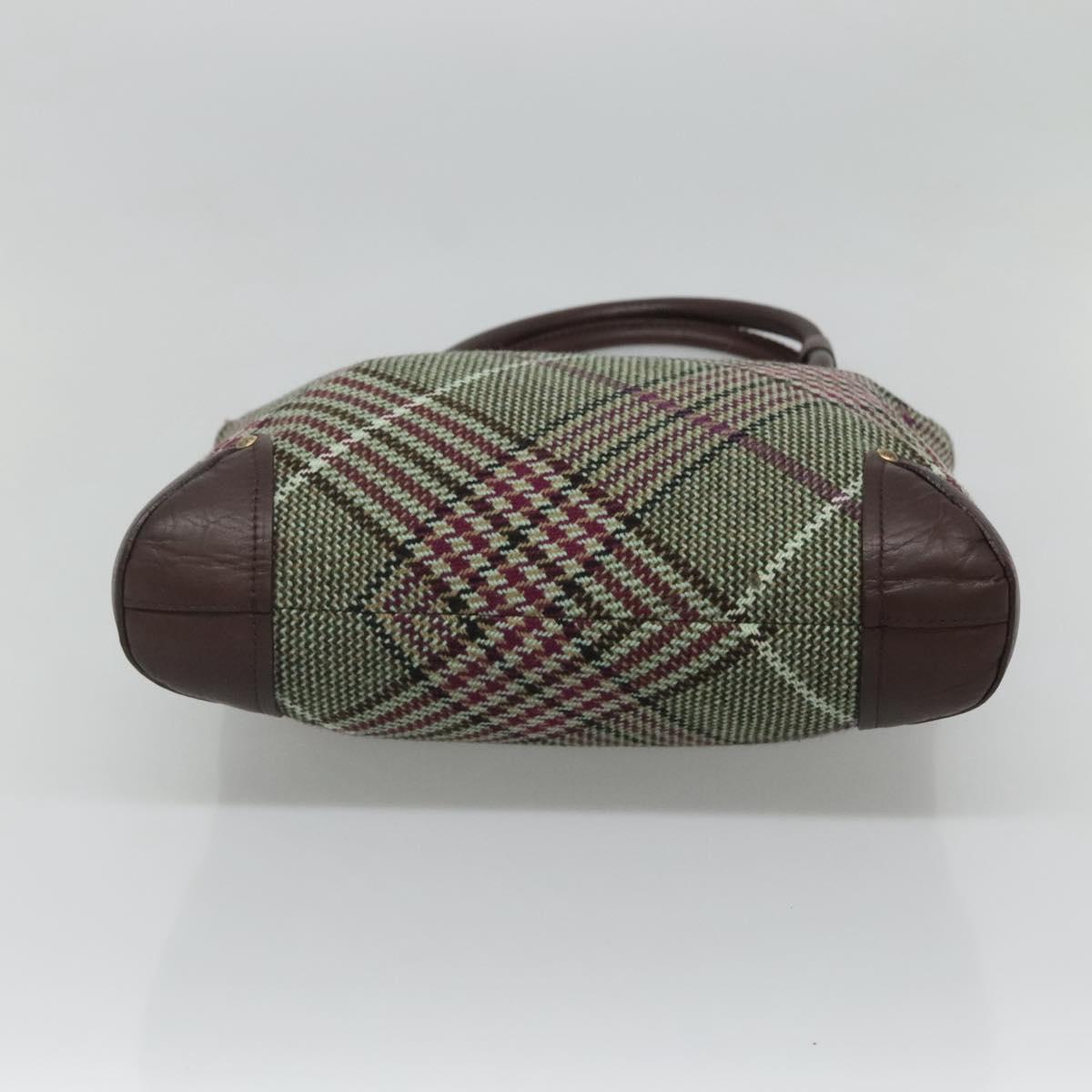 BURBERRY Nova Check Tote Bag Wool Green Gold Auth 116544