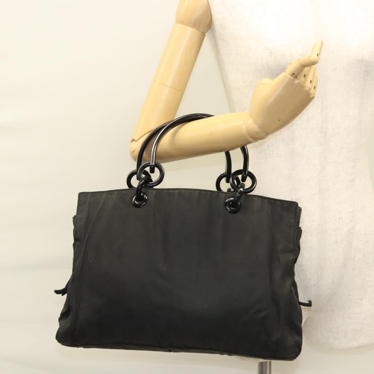 PRADA Hand Bag Nylon Black Silver Auth 116545