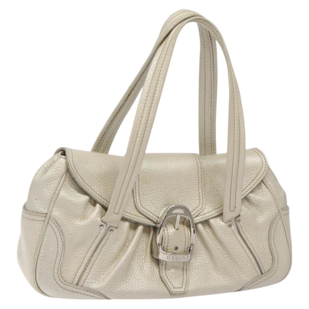 CELINE Hand Bag Leather Silver tone Auth 116558