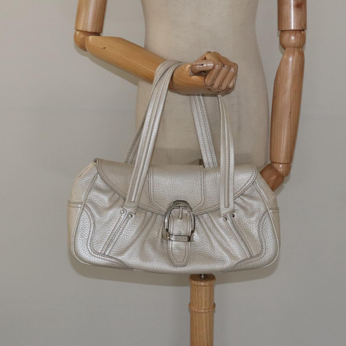 CELINE Hand Bag Leather Silver tone Auth 116558