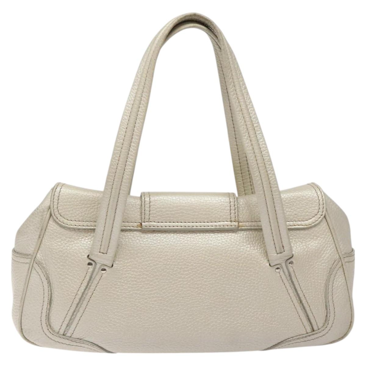 CELINE Hand Bag Leather Silver tone Auth 116558