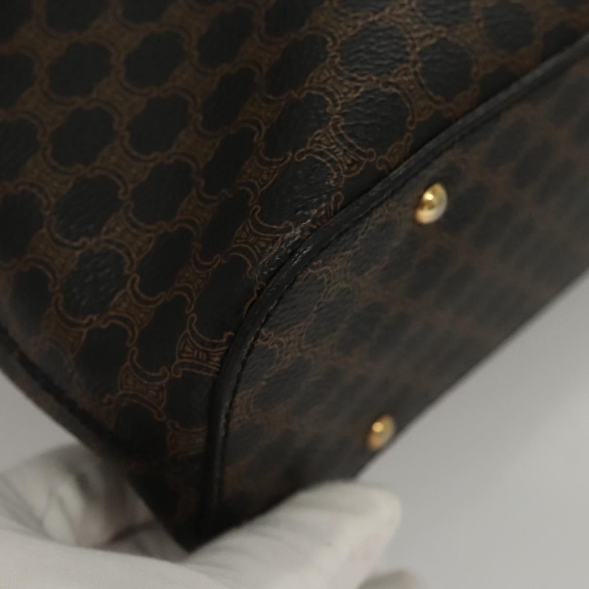 CELINE Macadam Canvas Shoulder Bag PVC Leather Black Gold Auth 116559