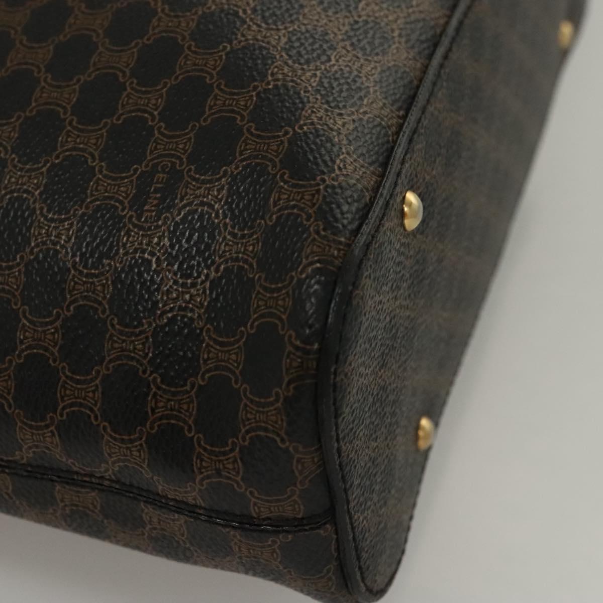 CELINE Macadam Canvas Shoulder Bag PVC Leather Black Gold Auth 116559