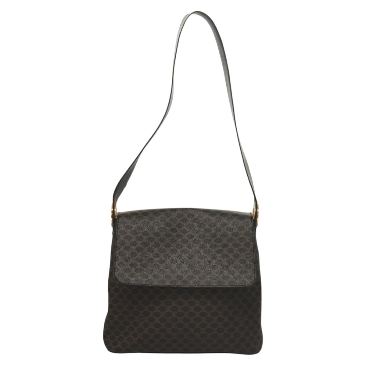 CELINE Macadam Canvas Shoulder Bag PVC Leather Black Gold Auth 116559