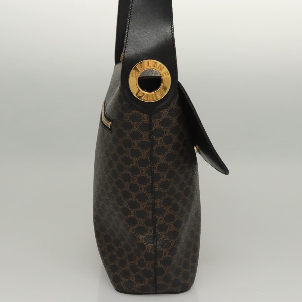 CELINE Macadam Canvas Shoulder Bag PVC Leather Black Gold Auth 116559