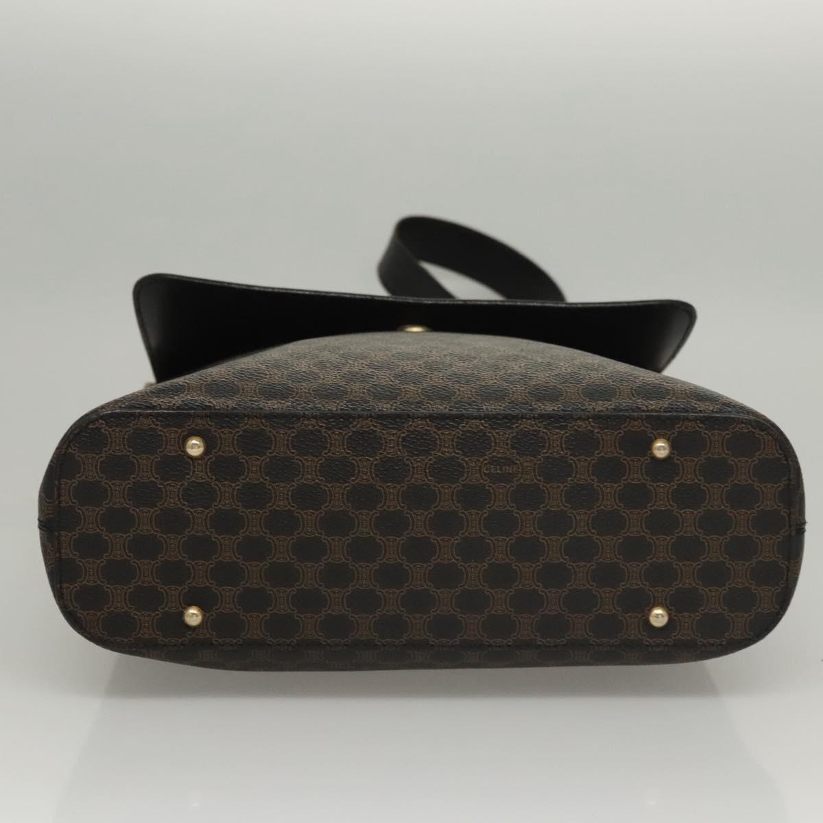 CELINE Macadam Canvas Shoulder Bag PVC Leather Black Gold Auth 116559