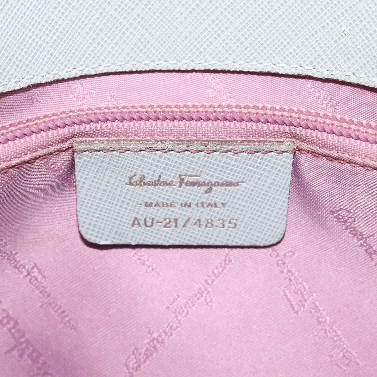 Salvatore Ferragamo Gancini Shoulder Bag Leather Light Blue Silver Auth 116561