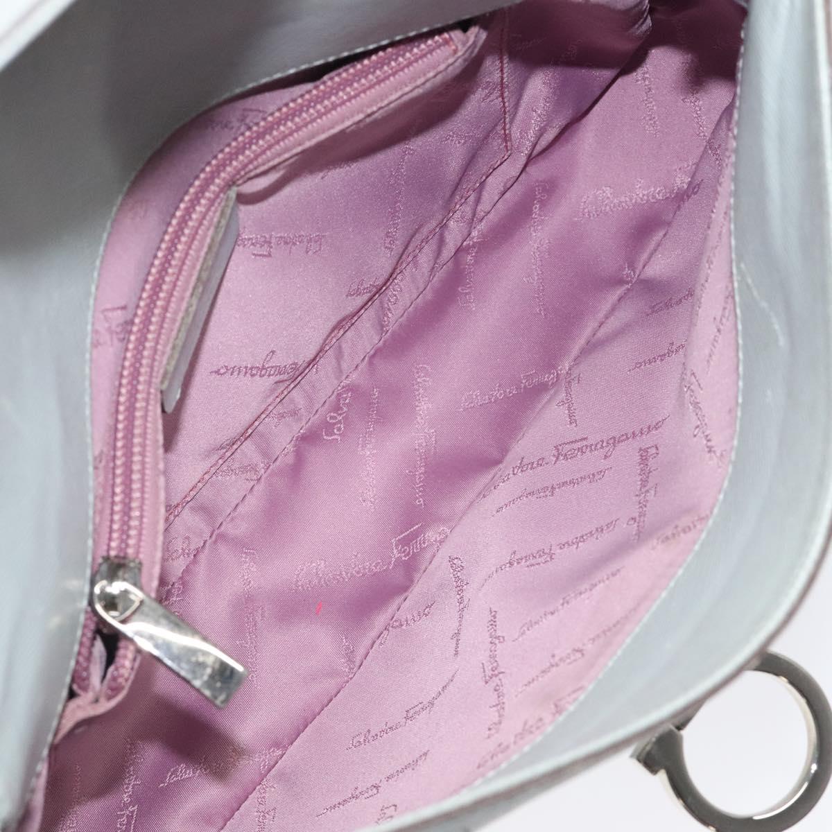 Salvatore Ferragamo Gancini Shoulder Bag Leather Light Blue Silver Auth 116561