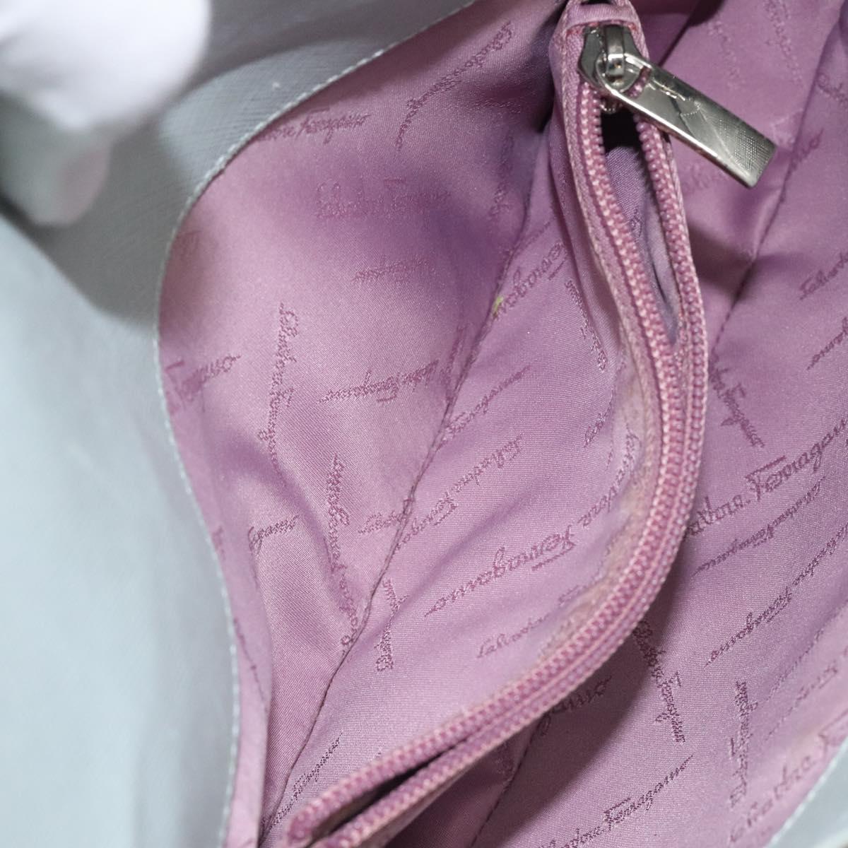 Salvatore Ferragamo Gancini Shoulder Bag Leather Light Blue Silver Auth 116561