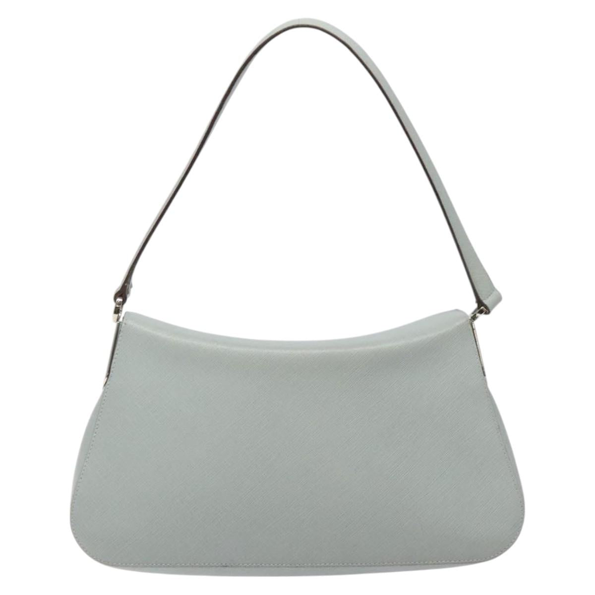 Salvatore Ferragamo Gancini Shoulder Bag Leather Light Blue Silver Auth 116561