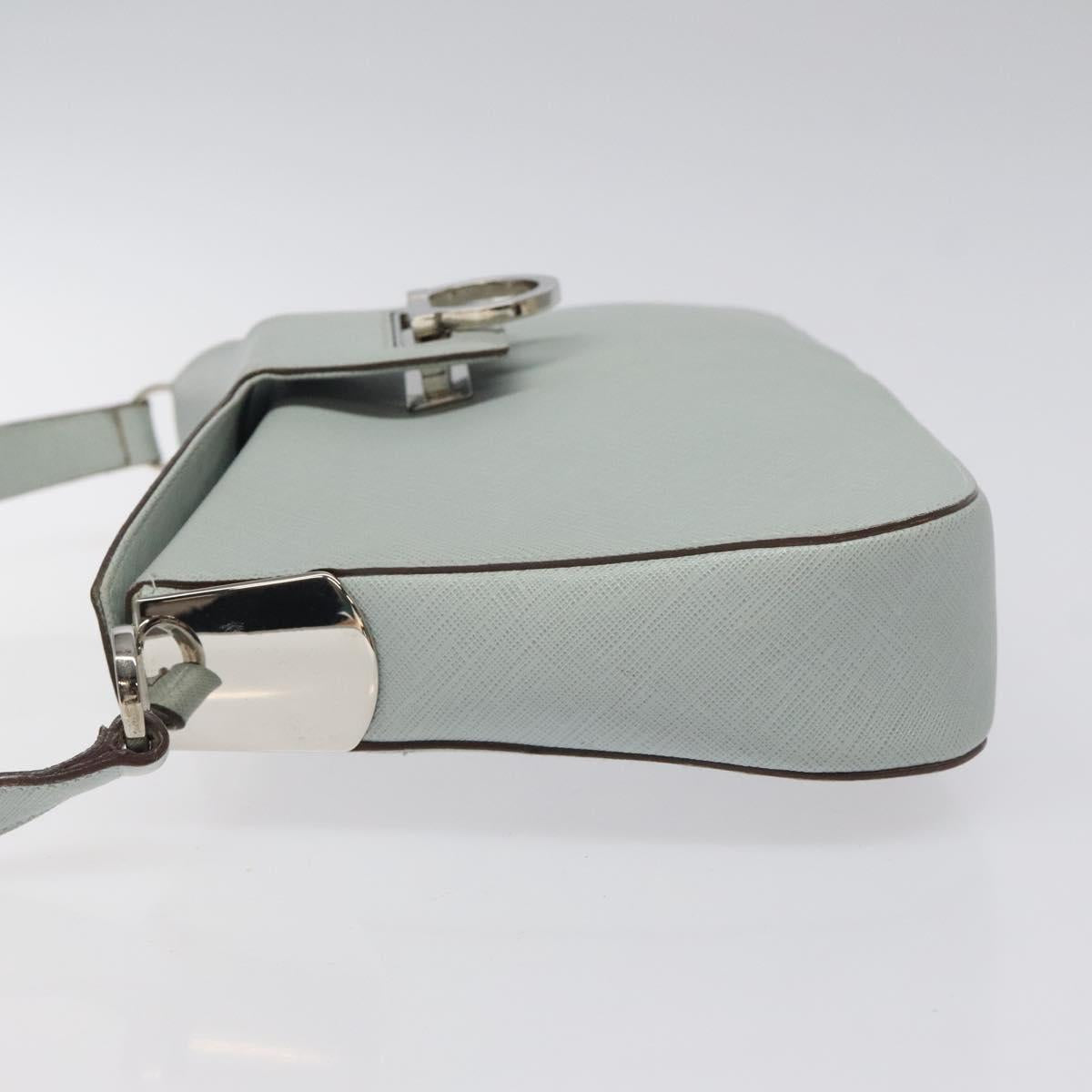 Salvatore Ferragamo Gancini Shoulder Bag Leather Light Blue Silver Auth 116561