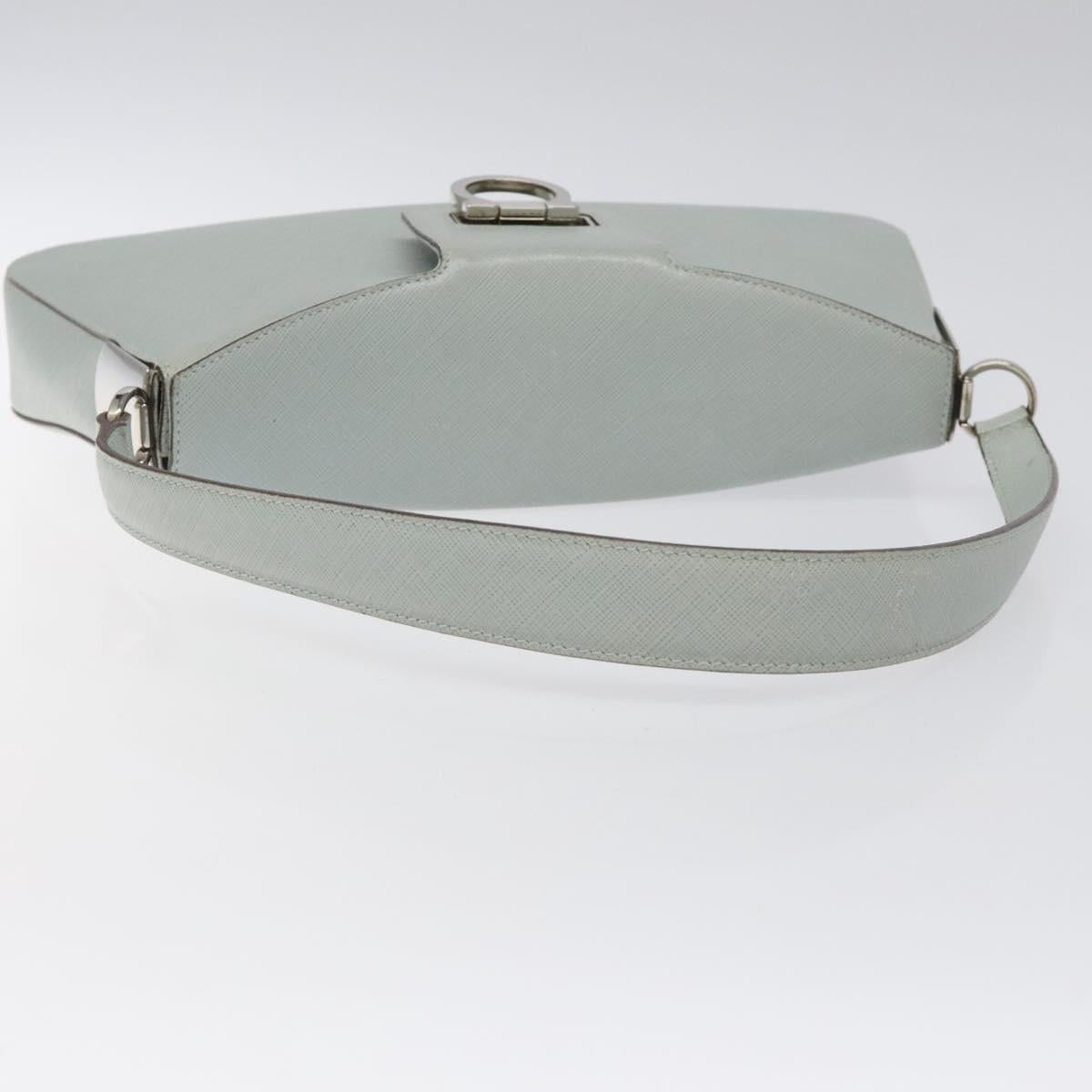 Salvatore Ferragamo Gancini Shoulder Bag Leather Light Blue Silver Auth 116561