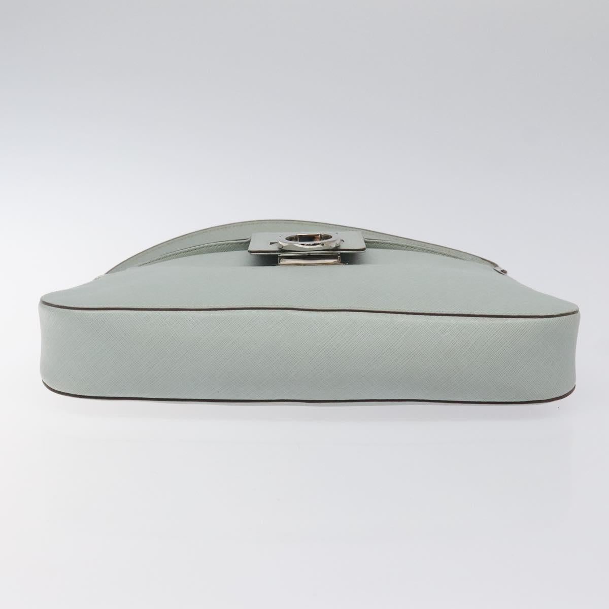 Salvatore Ferragamo Gancini Shoulder Bag Leather Light Blue Silver Auth 116561