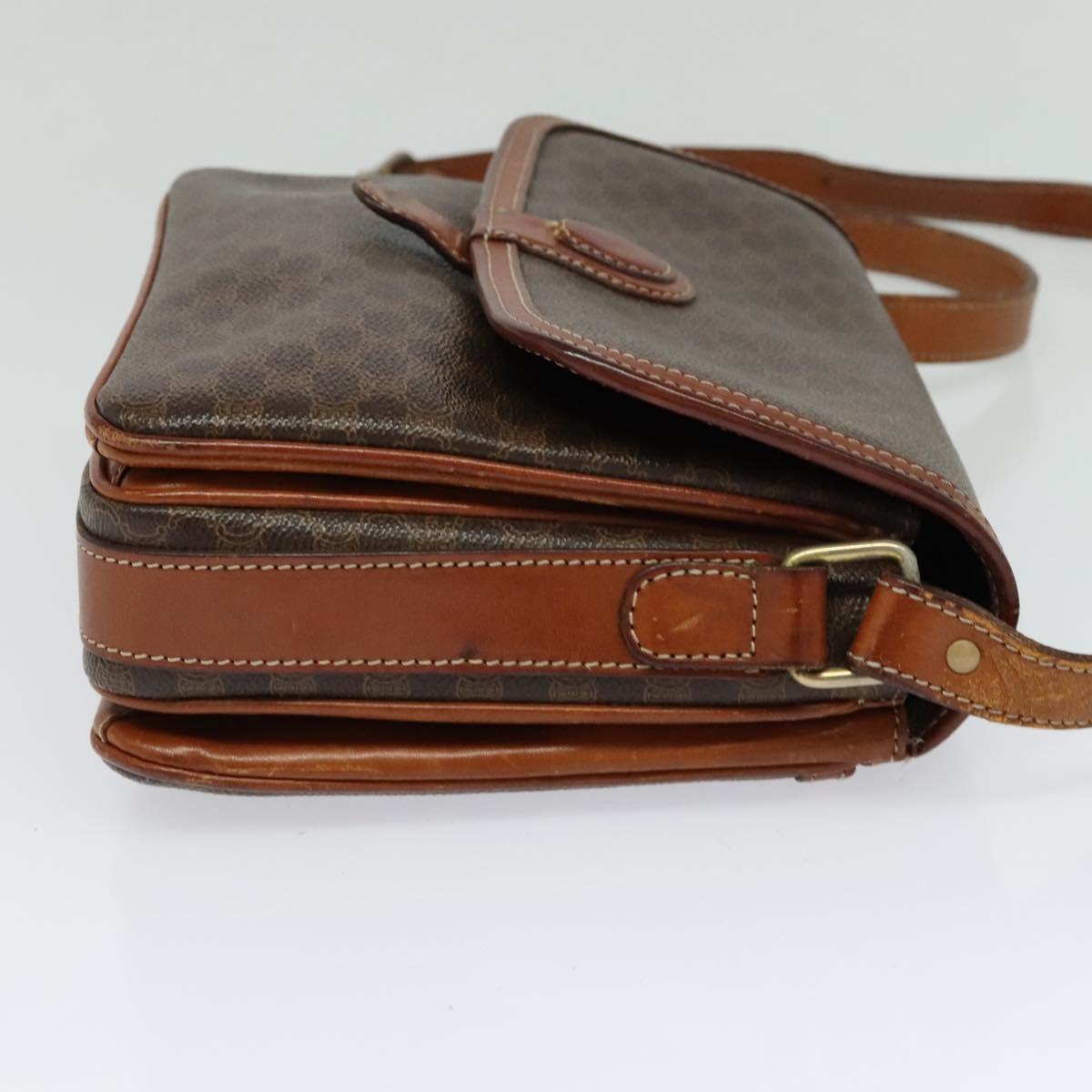 CELINE Macadam Canvas Shoulder Bag PVC Leather Brown Gold Auth 116597
