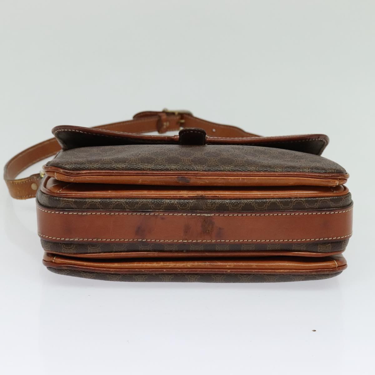CELINE Macadam Canvas Shoulder Bag PVC Leather Brown Gold Auth 116597