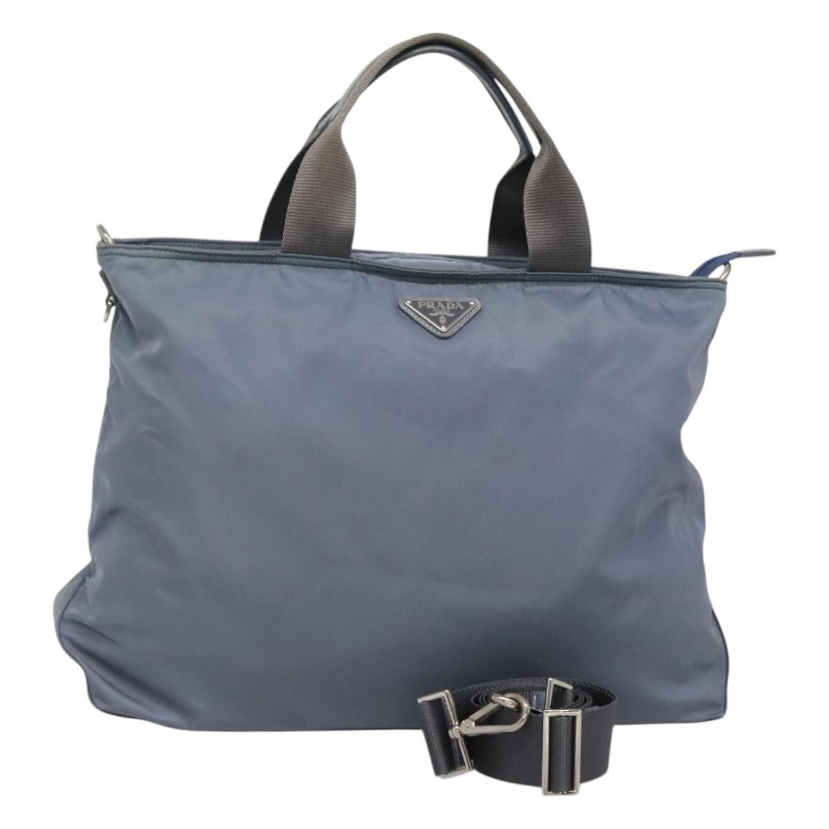PRADA Tote Bag Nylon 2way Blue Silver Auth 116601