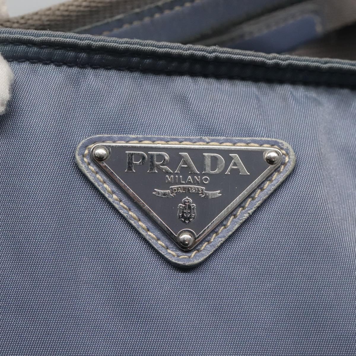 PRADA Tote Bag Nylon 2way Blue Silver Auth 116601
