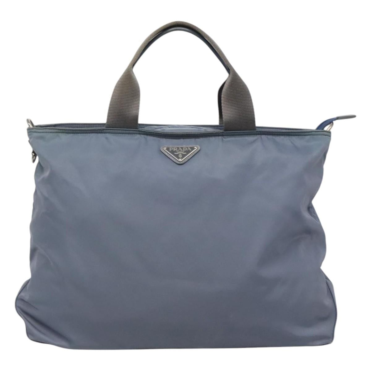 PRADA Tote Bag Nylon 2way Blue Silver Auth 116601