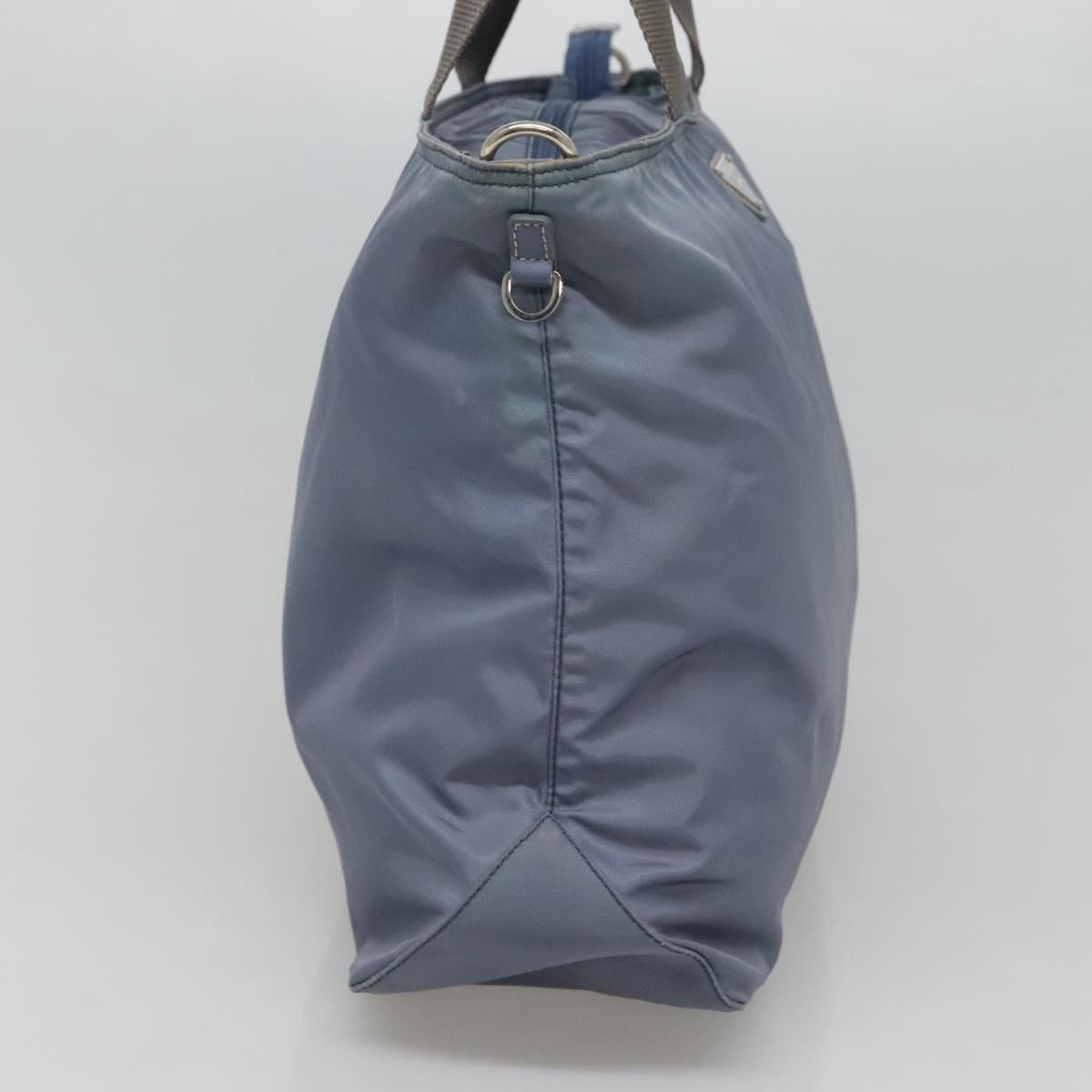 PRADA Tote Bag Nylon 2way Blue Silver Auth 116601