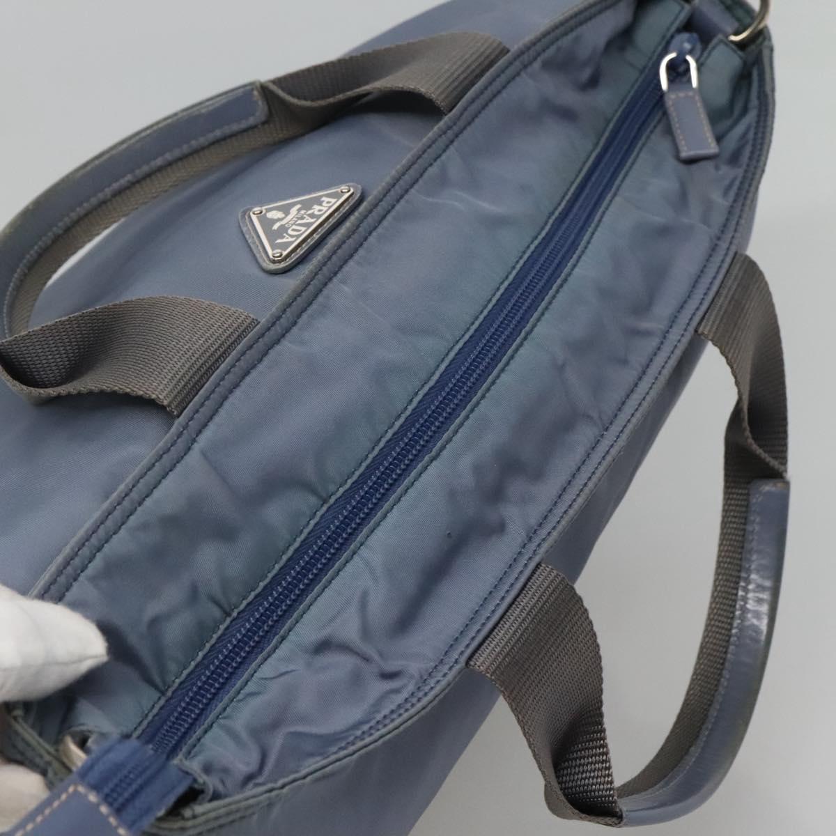 PRADA Tote Bag Nylon 2way Blue Silver Auth 116601