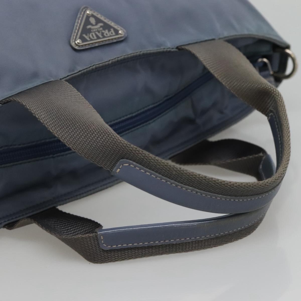 PRADA Tote Bag Nylon 2way Blue Silver Auth 116601