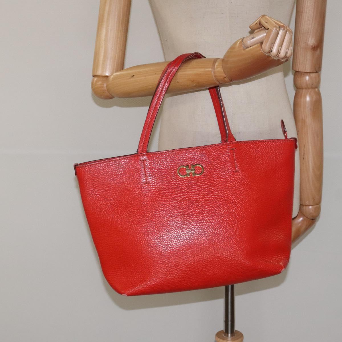Salvatore Ferragamo Tote Bag Leather Red Gold Auth 116613