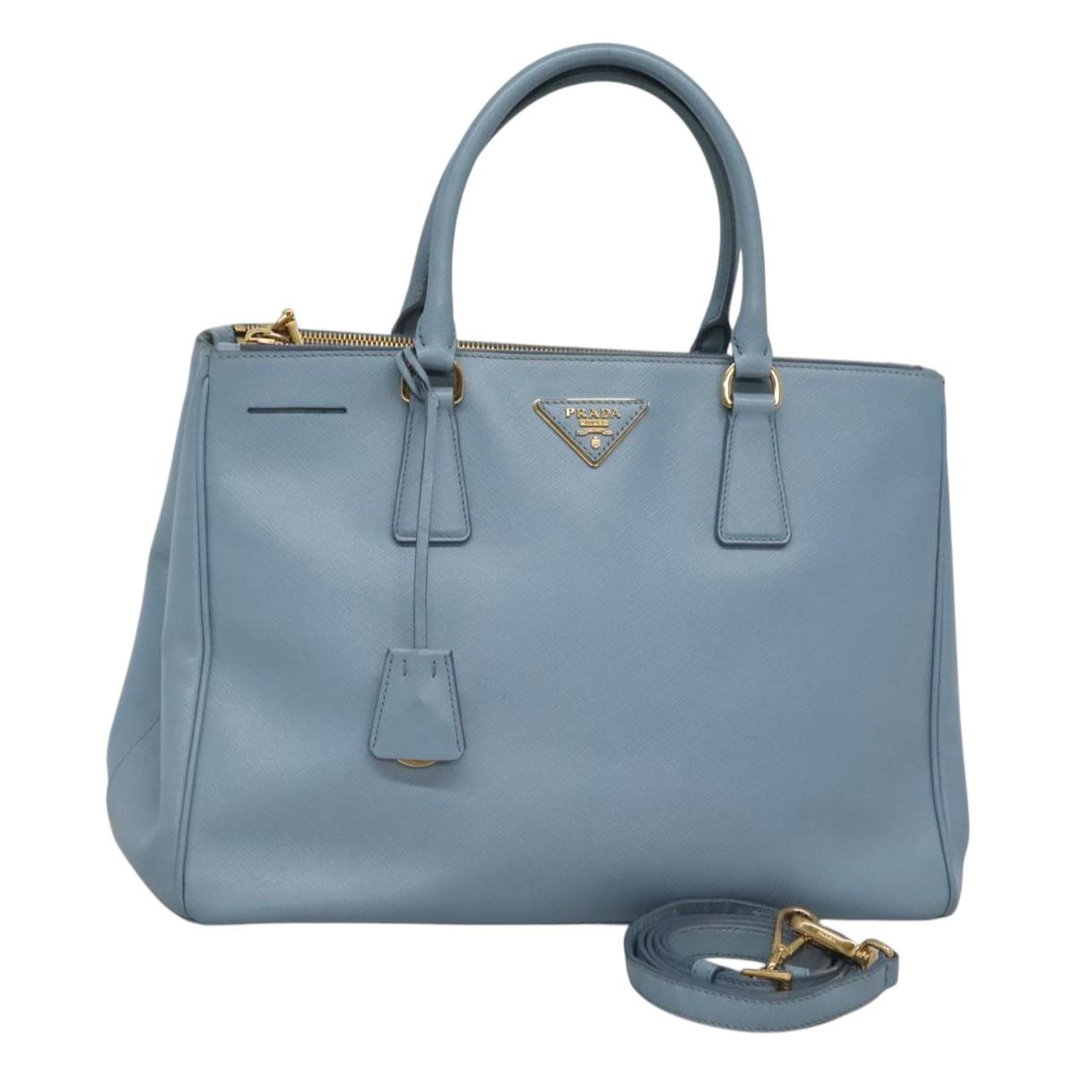 PRADA Saffiano Leather Hand Bag 2way Blue Gold Auth 116624