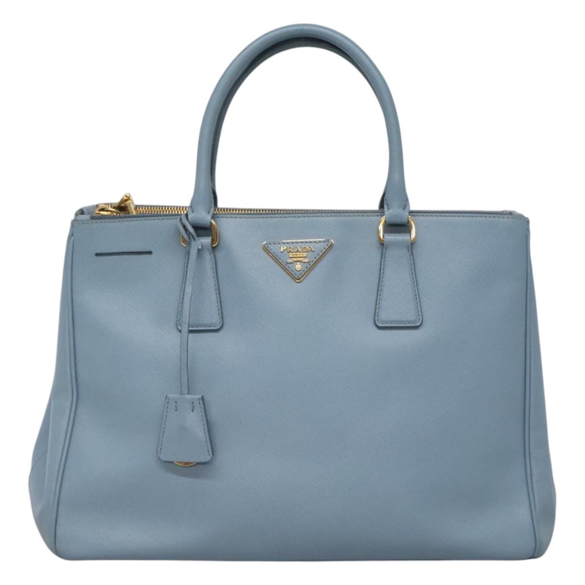 PRADA Saffiano Leather Hand Bag 2way Blue Gold Auth 116624