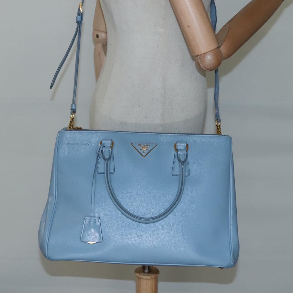 PRADA Saffiano Leather Hand Bag 2way Blue Gold Auth 116624