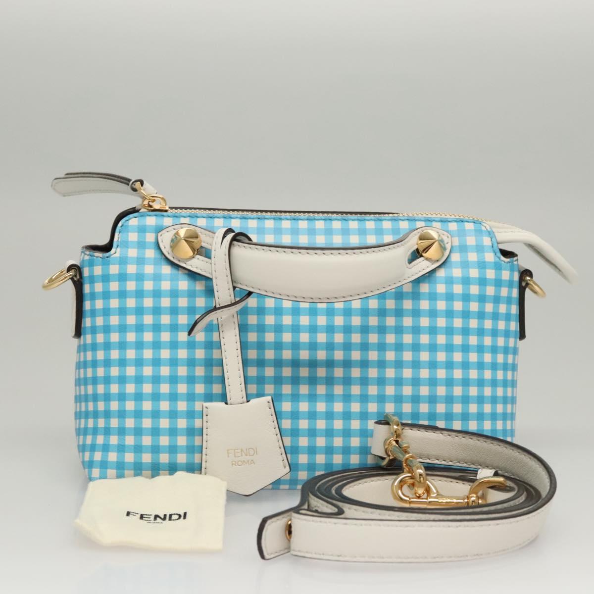 FENDI Shoulder Bag Leather Light Blue White gold Auth 116629V