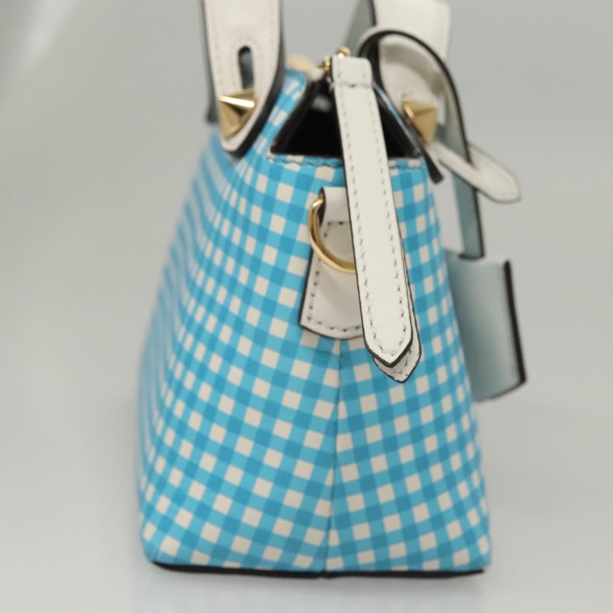 FENDI Shoulder Bag Leather Light Blue White gold Auth 116629V