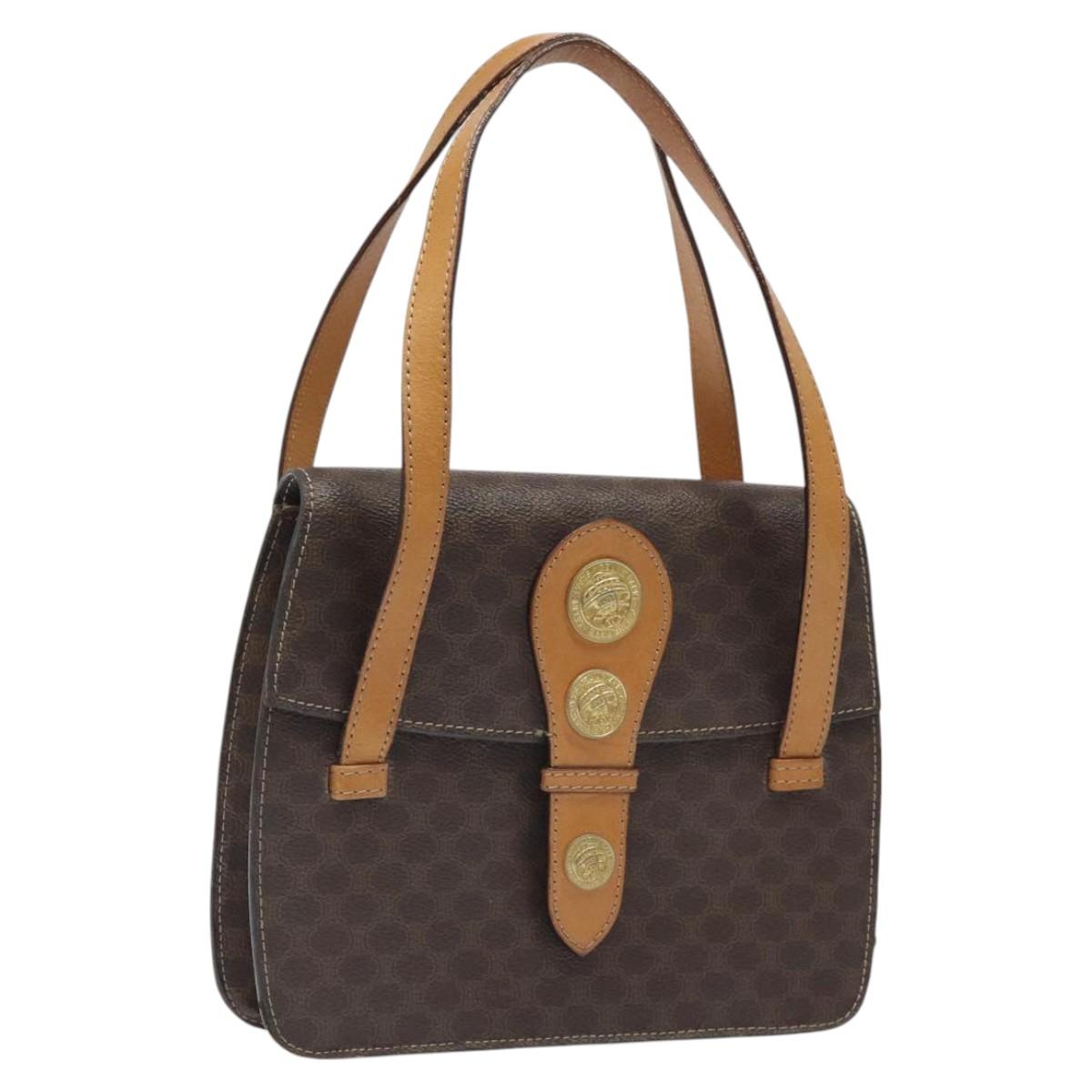 CELINE Macadam Canvas Shoulder Bag PVC Leather Brown Gold Auth 116681