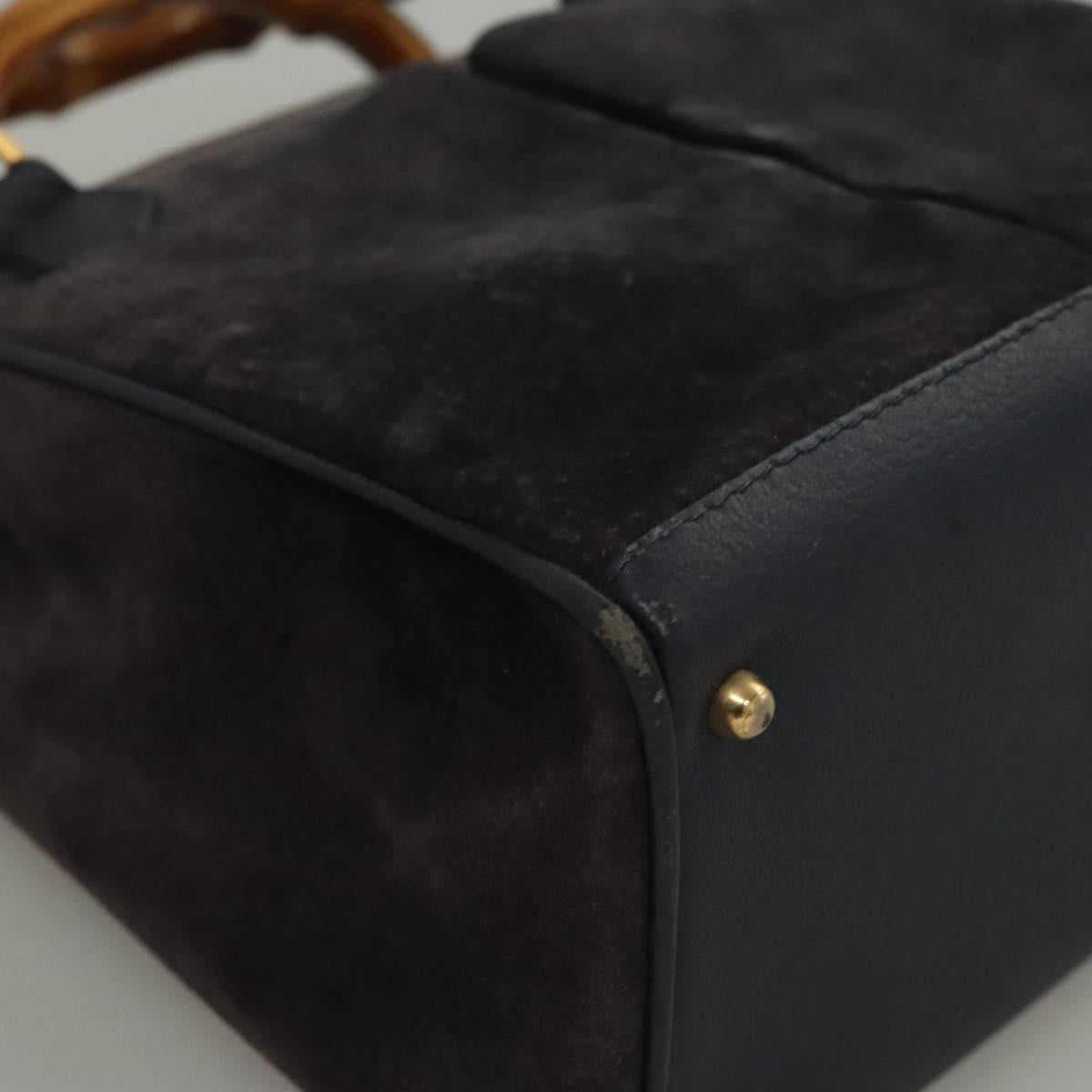 GUCCI Bamboo Hand Bag Suede 2way Navy Gold 000 123 0316 Auth 116684