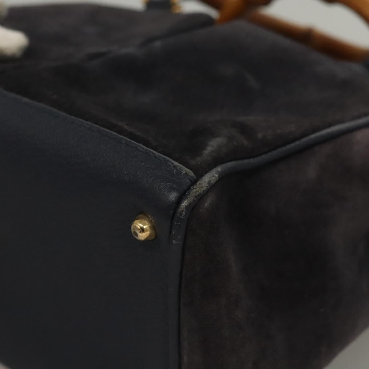 GUCCI Bamboo Hand Bag Suede 2way Navy Gold 000 123 0316 Auth 116684