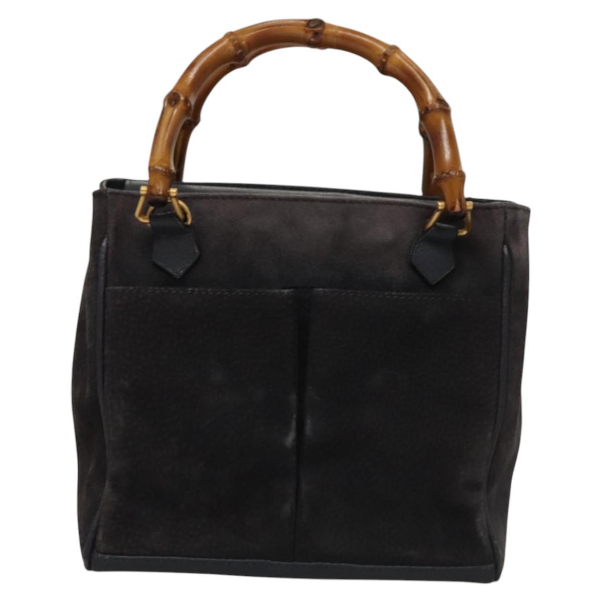 GUCCI Bamboo Hand Bag Suede 2way Navy Gold 000 123 0316 Auth 116684