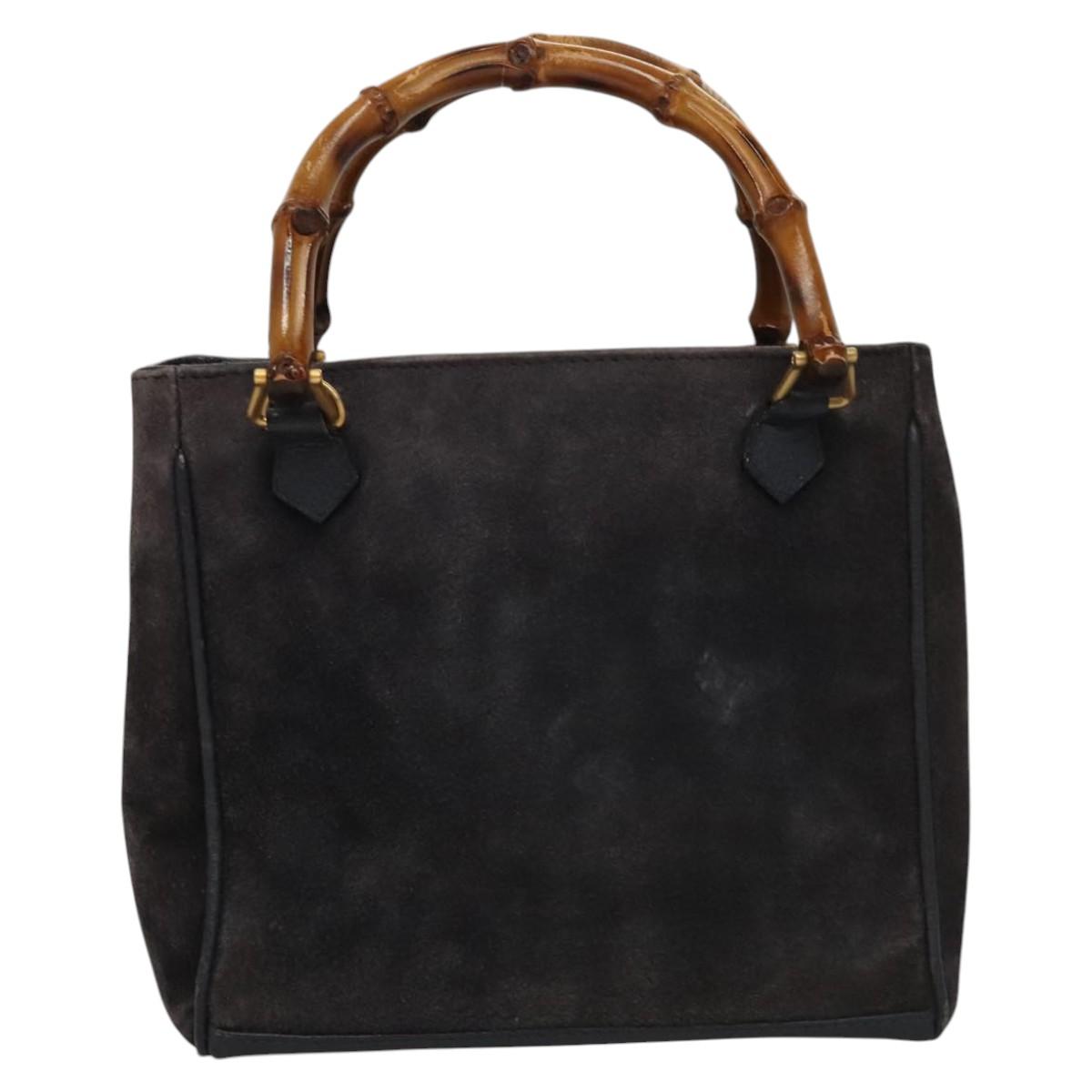 GUCCI Bamboo Hand Bag Suede 2way Navy Gold 000 123 0316 Auth 116684