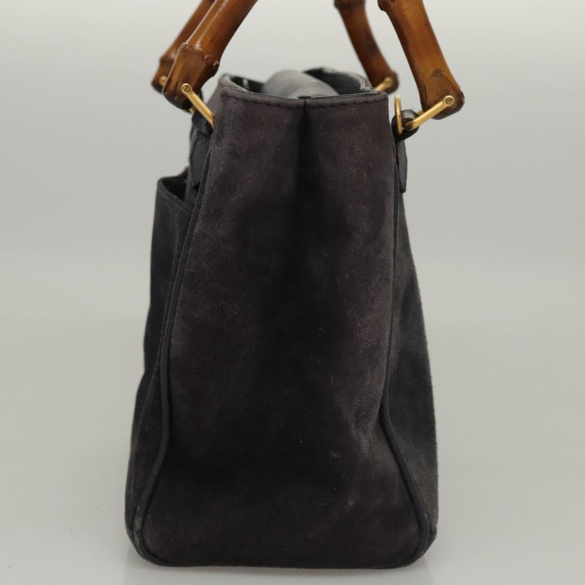 GUCCI Bamboo Hand Bag Suede 2way Navy Gold 000 123 0316 Auth 116684
