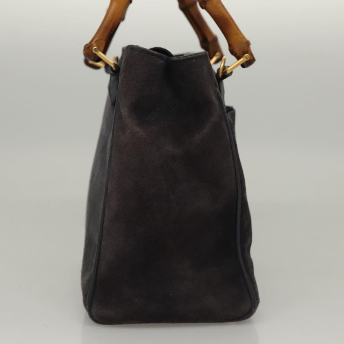 GUCCI Bamboo Hand Bag Suede 2way Navy Gold 000 123 0316 Auth 116684