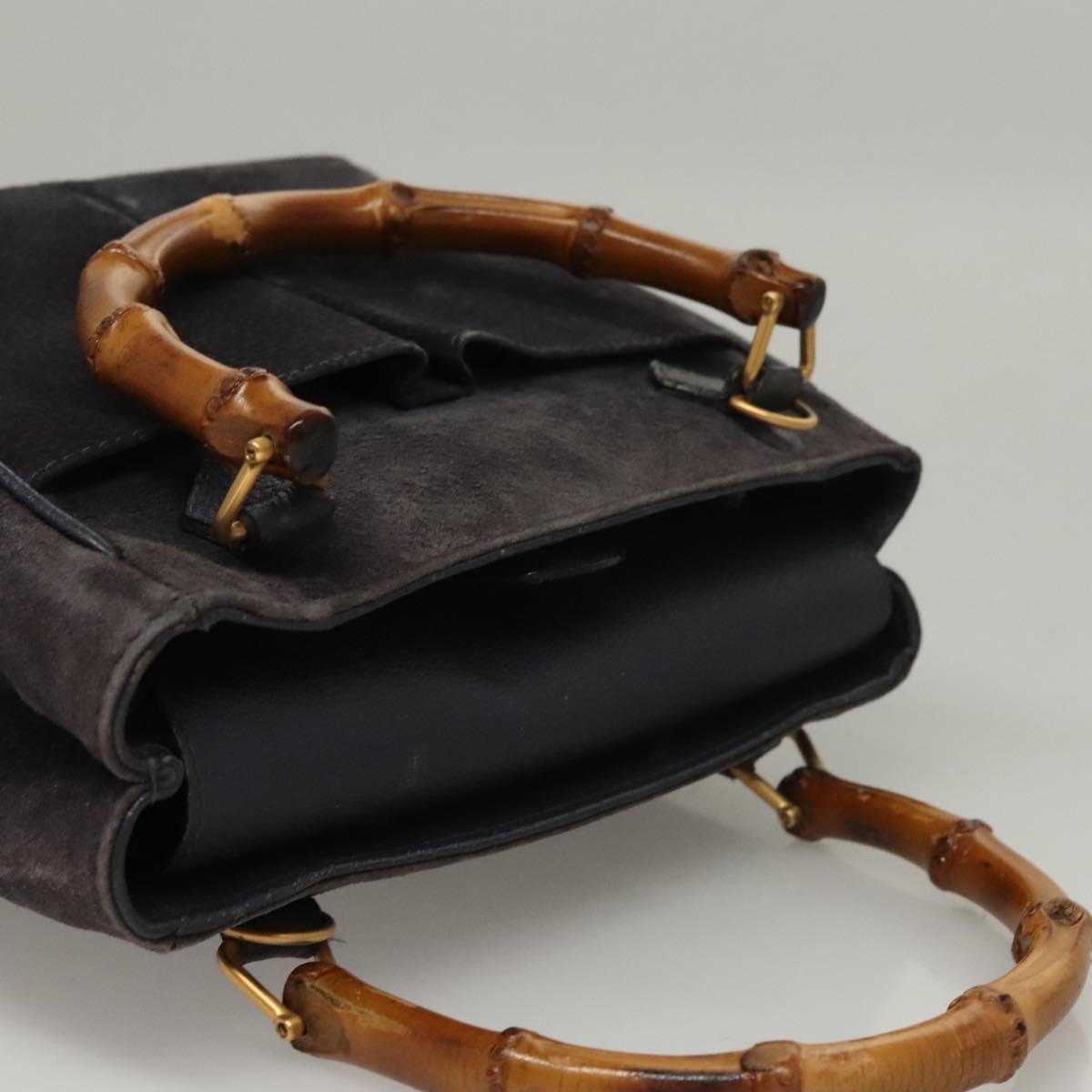 GUCCI Bamboo Hand Bag Suede 2way Navy Gold 000 123 0316 Auth 116684