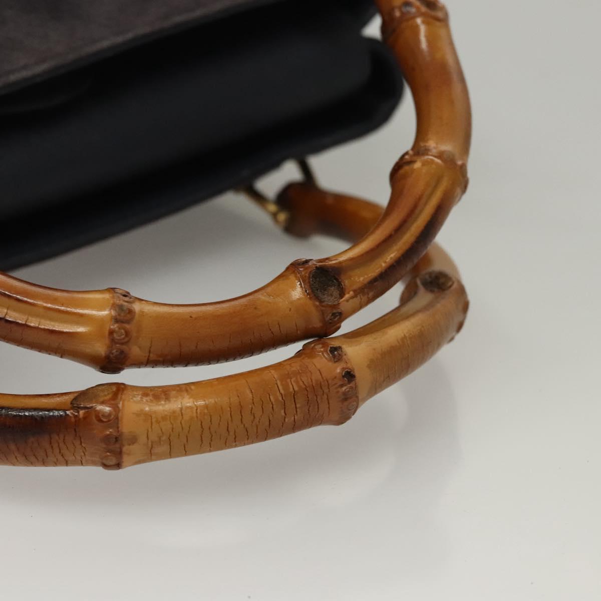 GUCCI Bamboo Hand Bag Suede 2way Navy Gold 000 123 0316 Auth 116684
