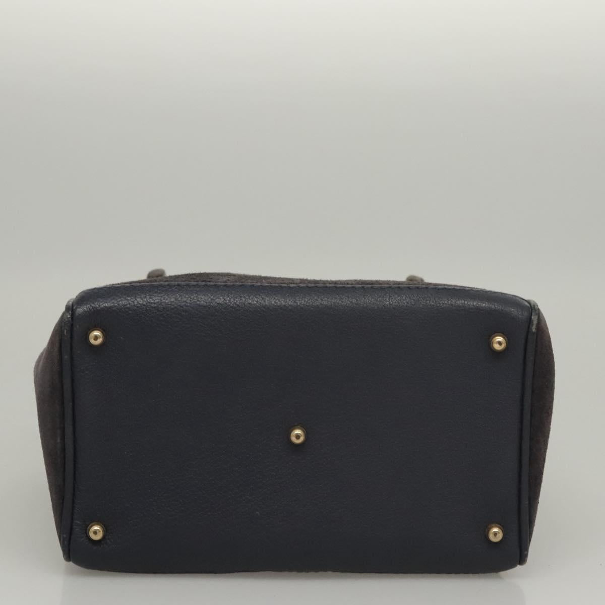 GUCCI Bamboo Hand Bag Suede 2way Navy Gold 000 123 0316 Auth 116684