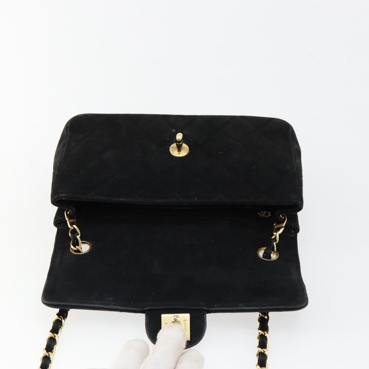 CHANEL Matelasse 20 Chain Shoulder Bag Suede Black Gold CC Auth 116698