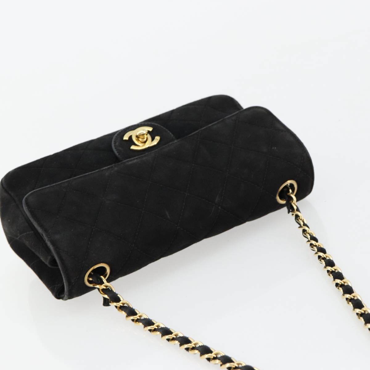 CHANEL Matelasse 20 Chain Shoulder Bag Suede Black Gold CC Auth 116698