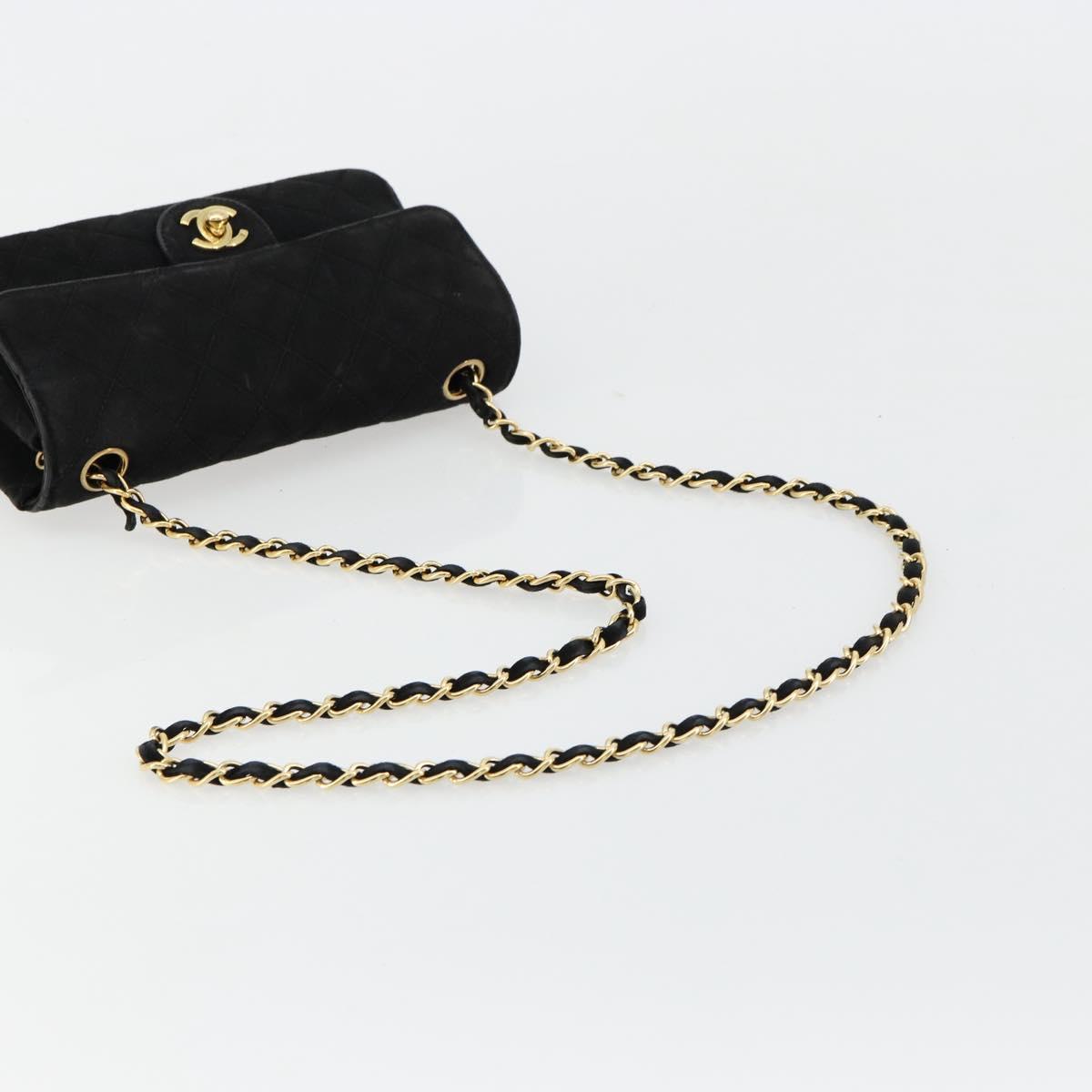 CHANEL Matelasse 20 Chain Shoulder Bag Suede Black Gold CC Auth 116698